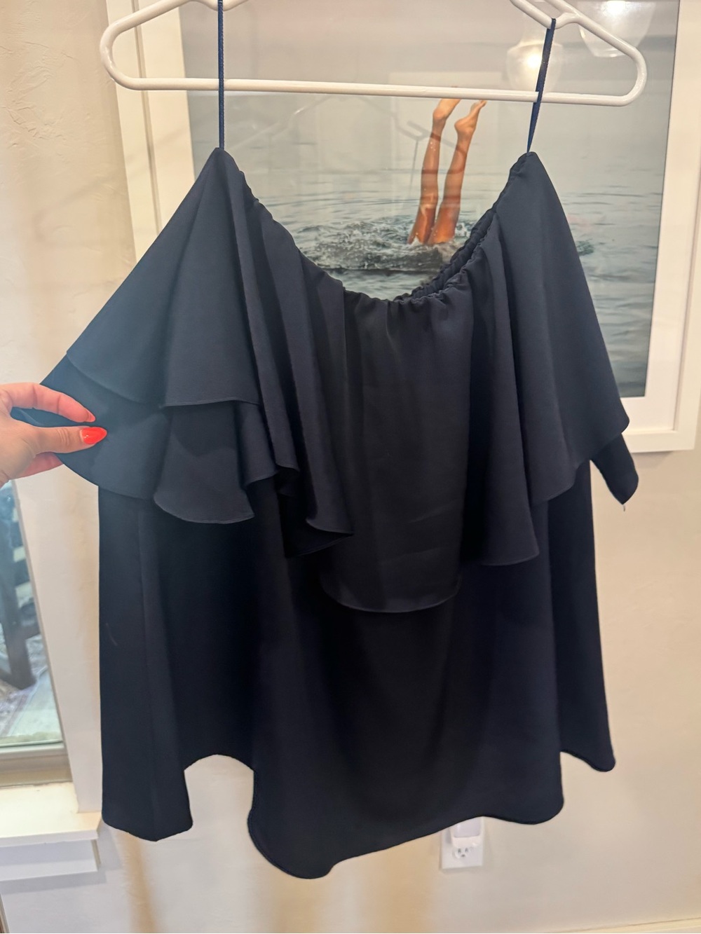 MLM Label Navy Blue Off-Shoulder Ruffle Camisole
